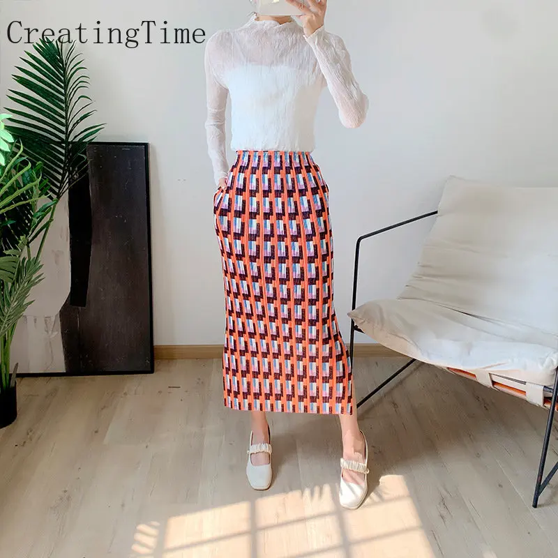 

Pleated Skirt Women's Spring 2023 New Niche Houndstooth Print Elasticity High Waist Split Wild Fashion Female Clothing LH918