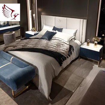 Italian style high-luxury leather double bed, modern light luxury master bedroom, big bed, high-end furniture new product S4