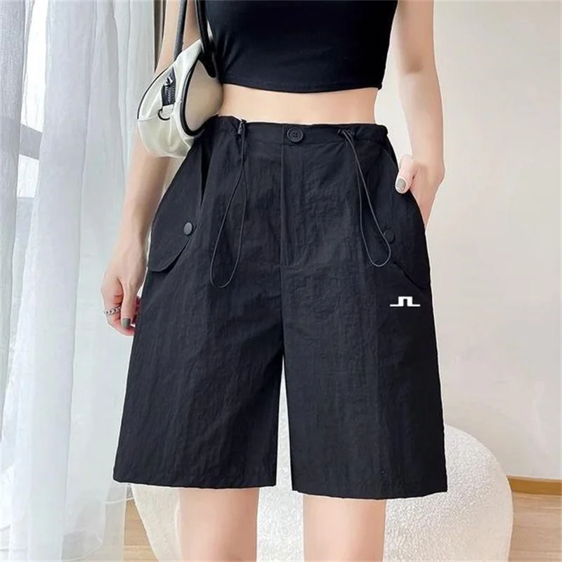 

Summer Women's Golf Cargo Pants Shorts Fashion High-waisted Thin Casual Wide-leg Five-minute Pant Ladies Golf Wear Sweatpants