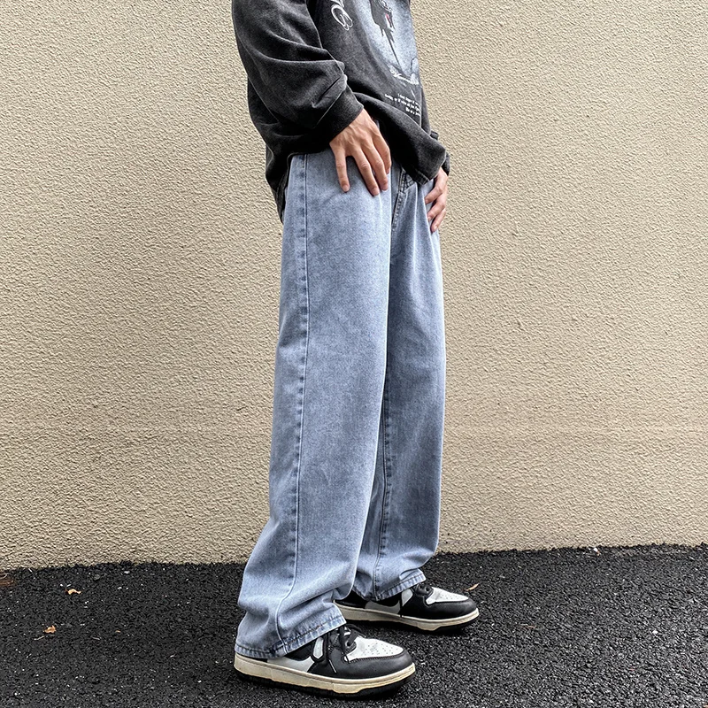 M-5XL Plus Size Jeans Men Fashion Blue White Black Baggy Jeans Men Streetwear Hip Hop Loose Straight Denim Pants Mens Trousers