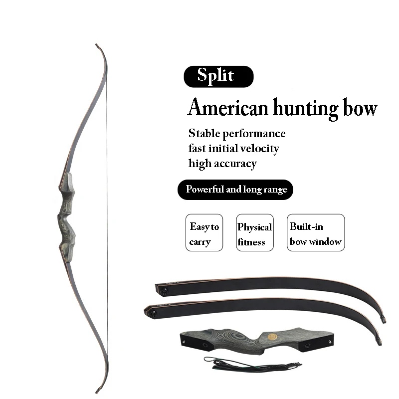 

20-60lbs 60 Inch Black Hunter Traditional Wooden Split Archery Bow Recurve Bow Set Outdoor Recurve Hunting Shooting Training