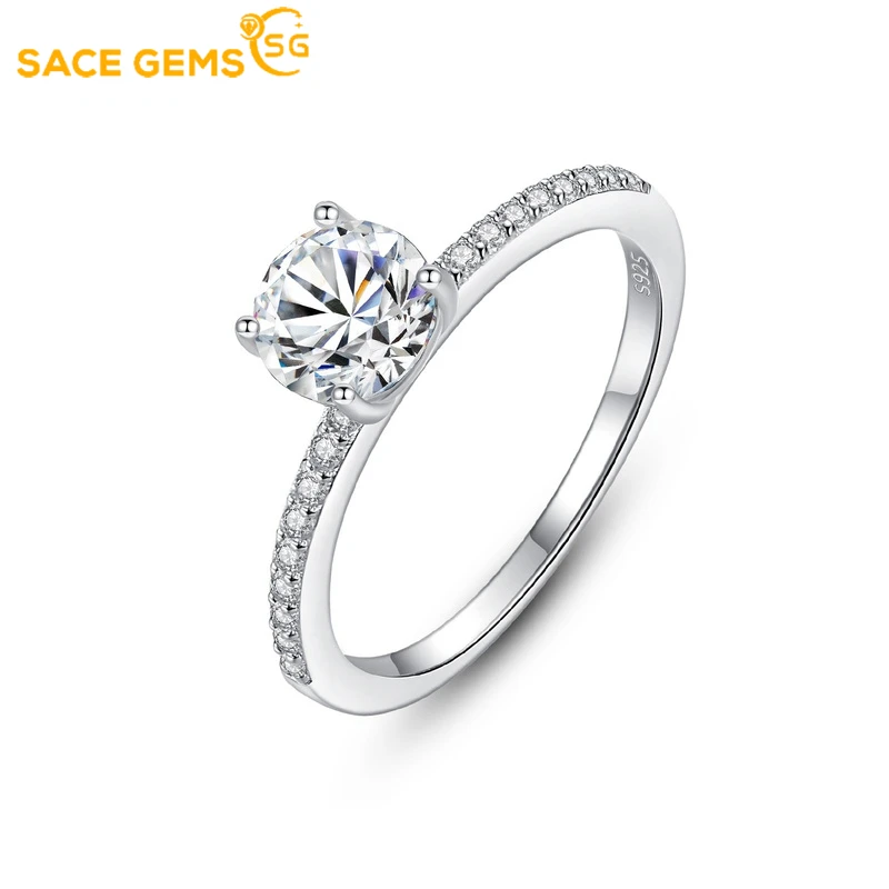 

SACE GEMS Sparkling Real 1 Carat Moissanite Wedding Rings for Women Top Quality 100% 925 Sterling Silver Engagement Fine Jewelry