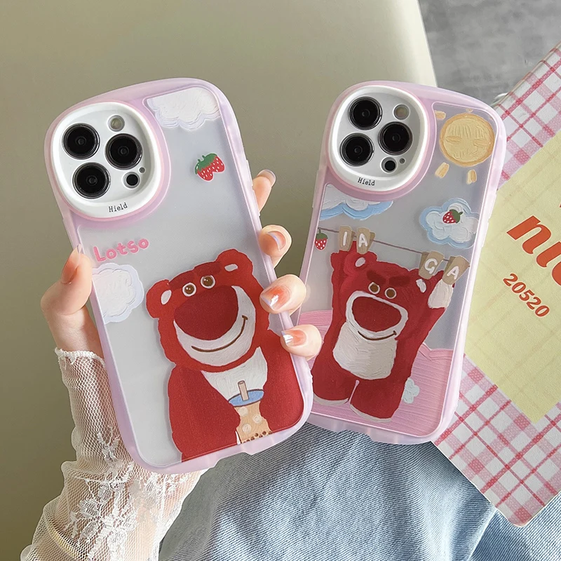

Disney Cute Strawberry Bear Phone Case for iPhone 11 12 13 mini pro XS MAX 8 7 Plus X XR Cover