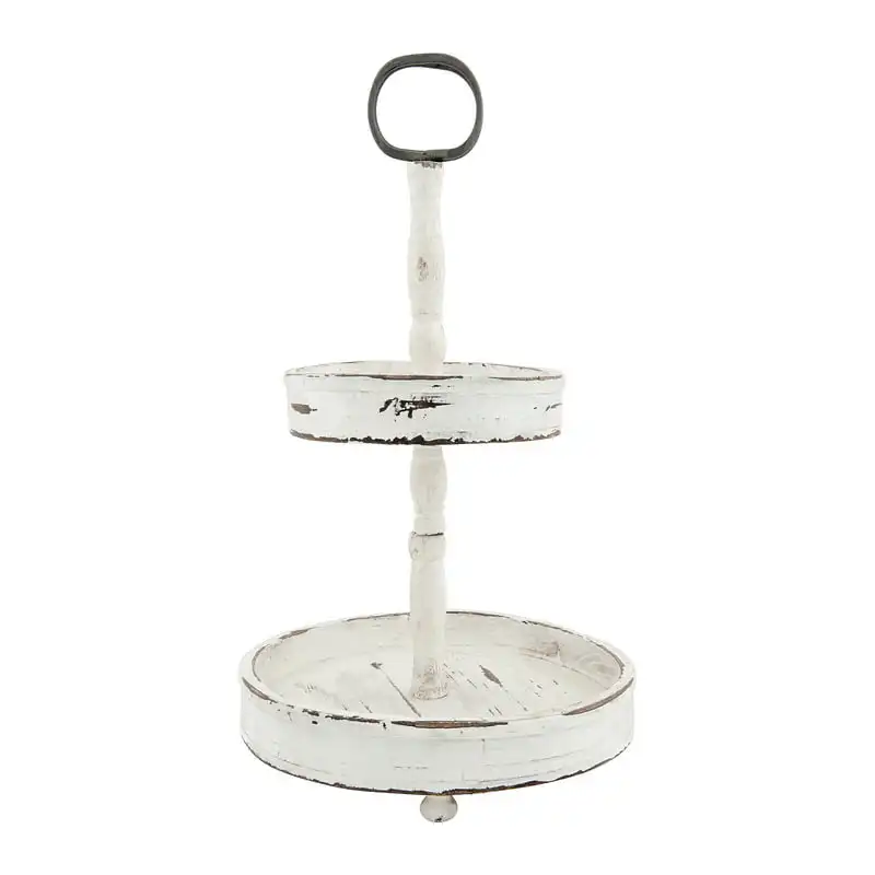

2 Tier Wood Tray with Metal Handle, Cream For Serving Multifunctional Kitchen Plate Home Storage Fruit