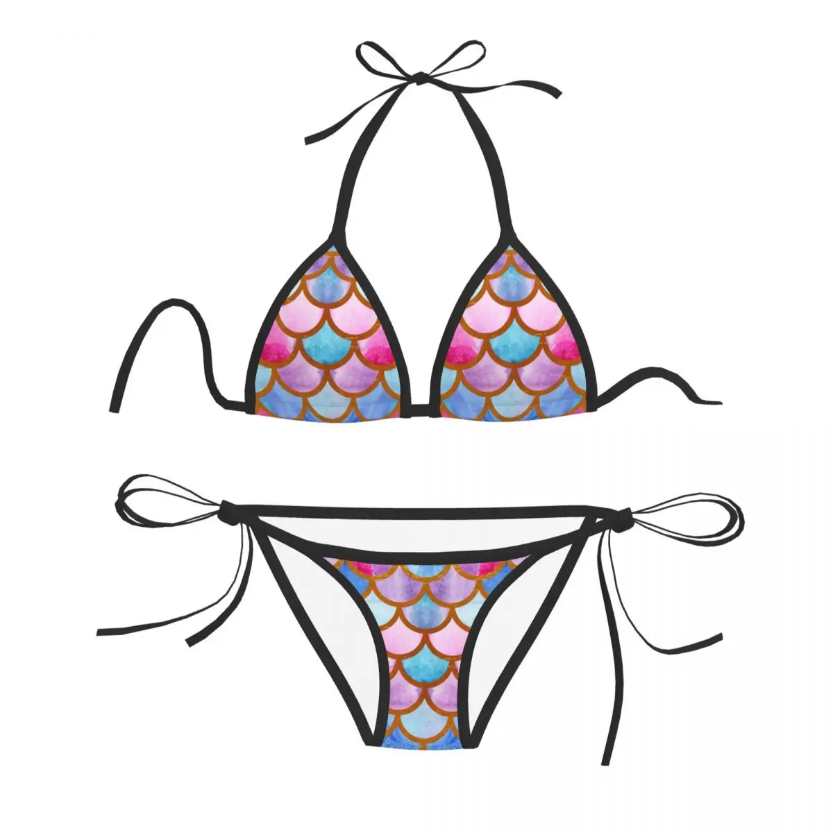 

Sexy Bikini 2023 Mermaid Scales Watercolor Fish Scales Swimsuit Women Swimwear Bikini Set Bathing Suit Beach Wear