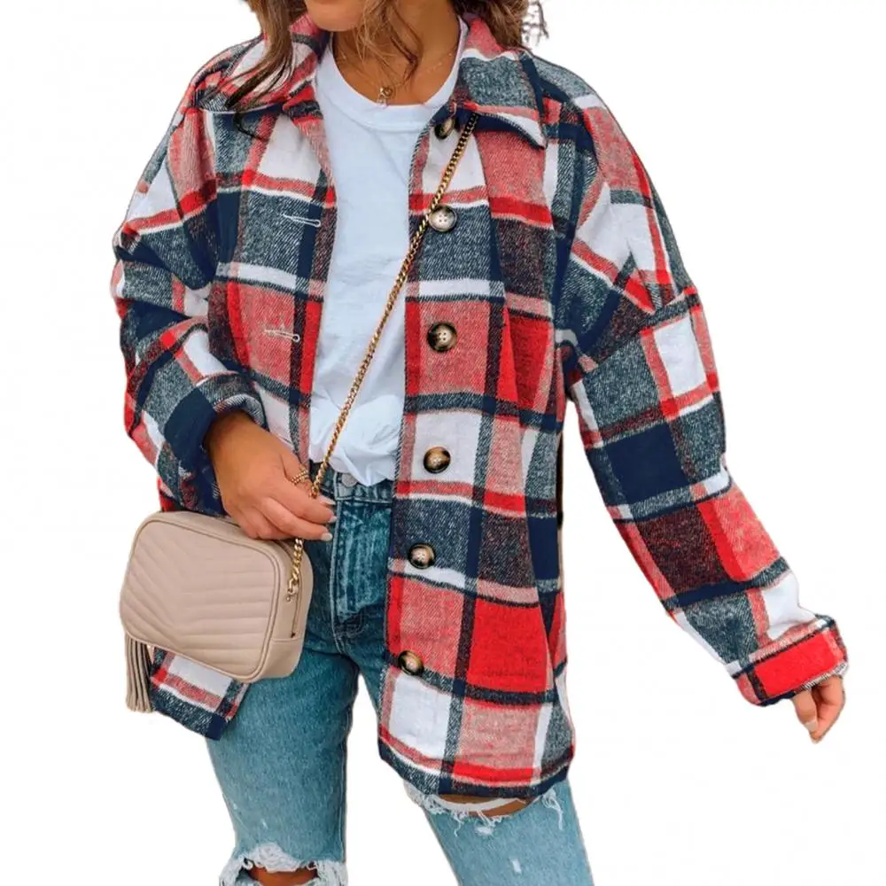 

Осень 2022, клетчатая рубашка, женская рубашка на пуговицах, Женская свободная клетчатая рубашка, розовая Женская рубашка