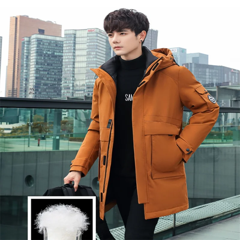 Detachable Liner Down Jacket Winter Men'S Medium Long Style Overcame Students' Thickened Hooded Coat Fashion Youth Black