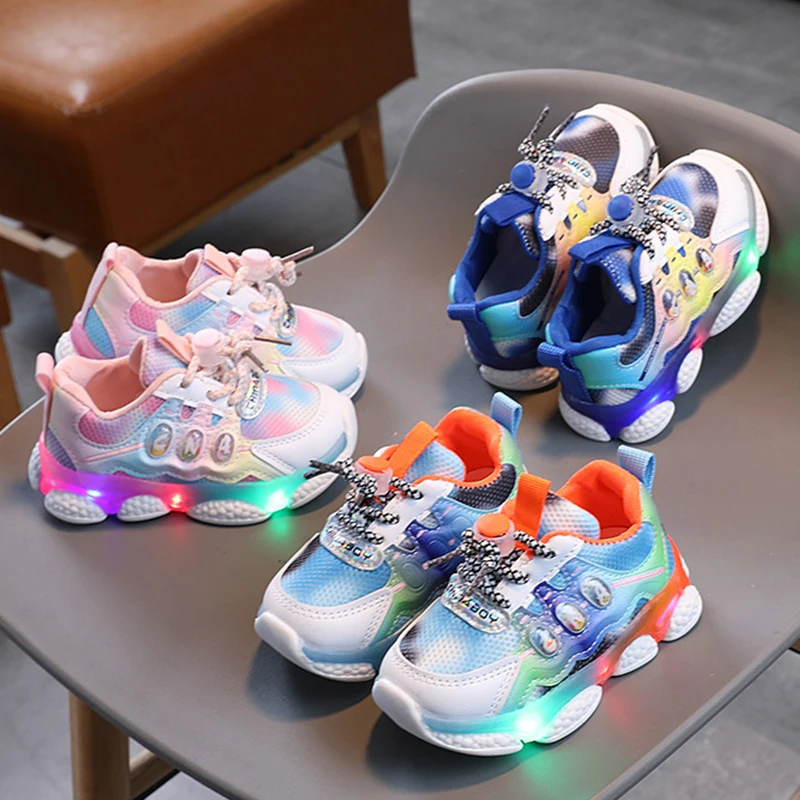 

21-30 Size Led Children Shoes Gradient Unisex with Light Up Kids Casual Boys Girls Luminous Sneakers Glowing Shoe Mesh Surface