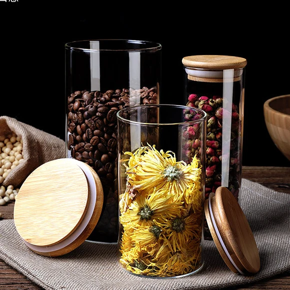 

Кухонный органайзер, герметичные стеклянные банки для хранения с бамбуковой крышкой для еды, чая, кофе, конфет, зерен, орехов, контейнер для бутылок