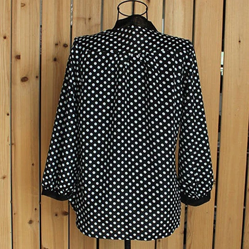 Женская шифоновая блузка в горошек рубашка с бантом и длинным рукавом весна-лето