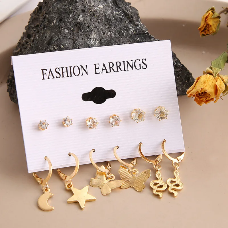 

Retro Butterfly Star Moon Snake Shape Dangle Earrings Women Accessories