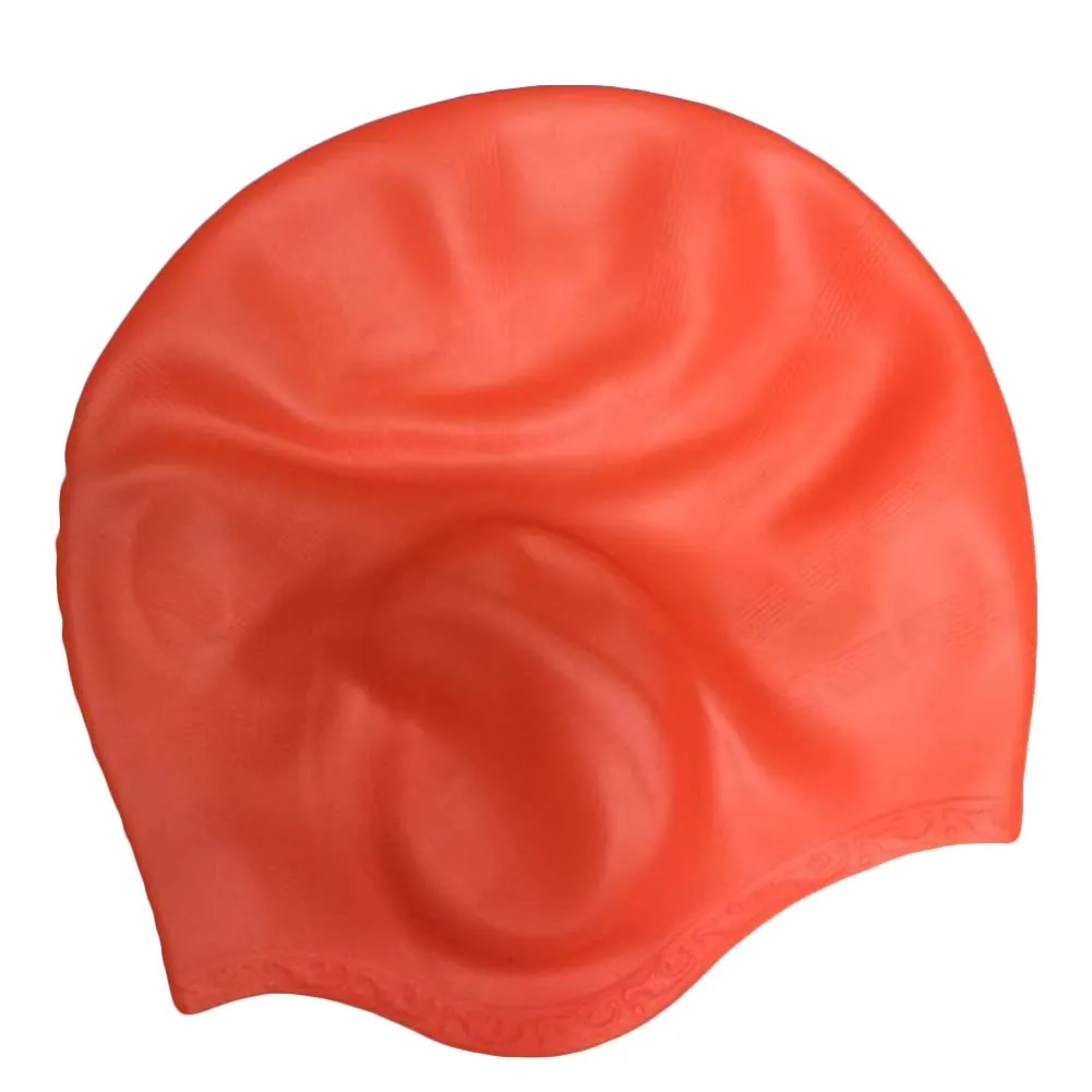 

Soft Stretch Waterproof Easy Clean Large Size Ripple Pattern Adult Ear Protection Silicone Reusable Swimming Cap