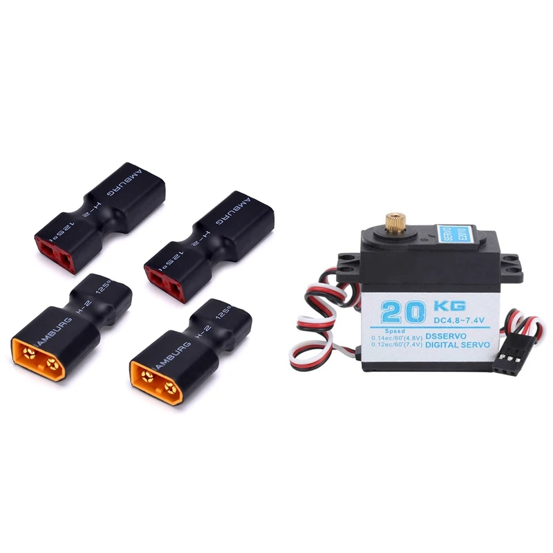 

4X T-Type Plug Connector Adapter RC Lithium Polymer Battery Connector XT60 & 1X 20Kg High Torque Digital Servo