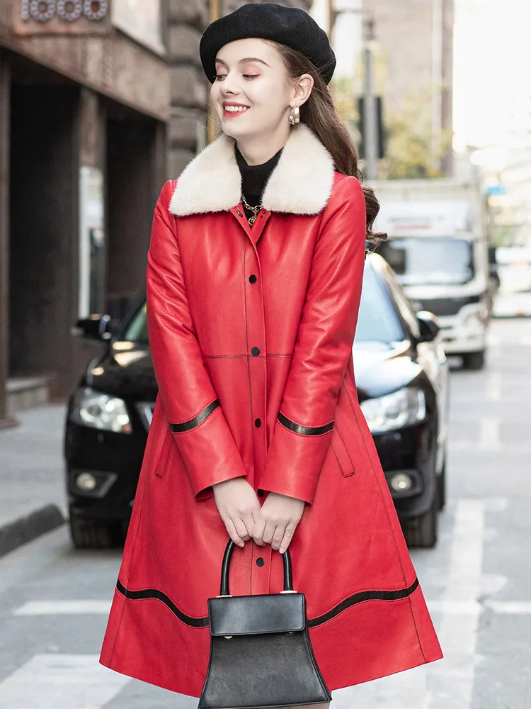 

European Fashion Women's Genuine Leather Down Coat Women's Mid length 2023 Mink Wool Sheepskin Coat with Detachable Inner