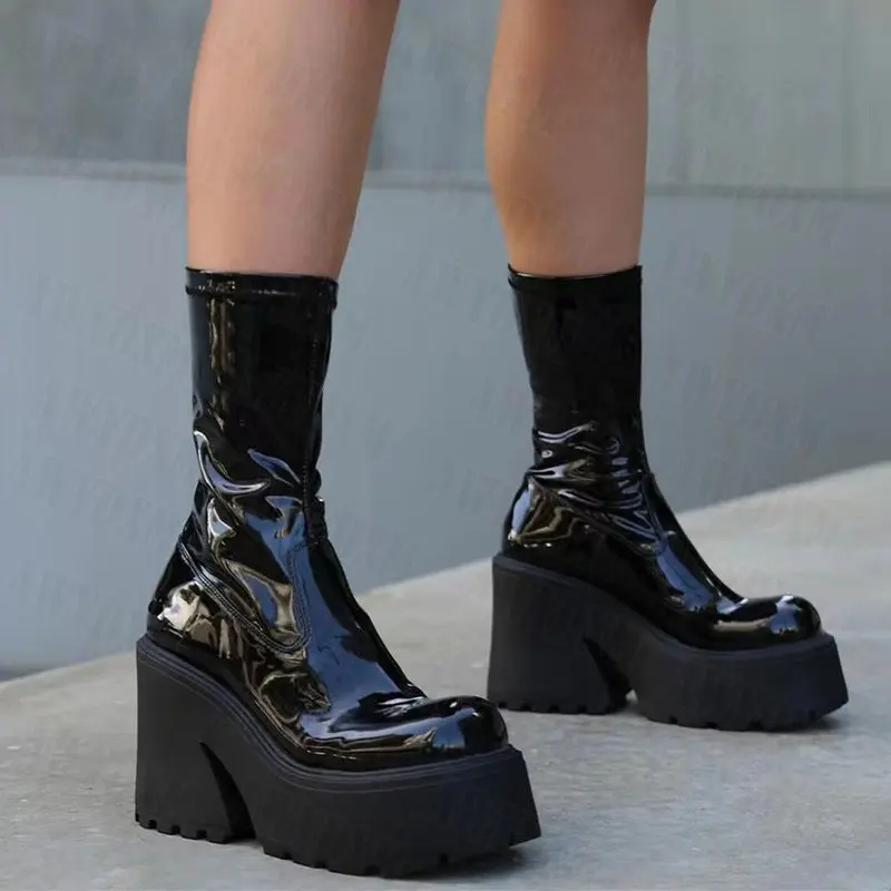 

Женские ботинки челси на платформе и высоком каблуке, модная зимняя обувь в стиле панк, новинка 2022, брендовые туфли-лодочки, повседневные то...