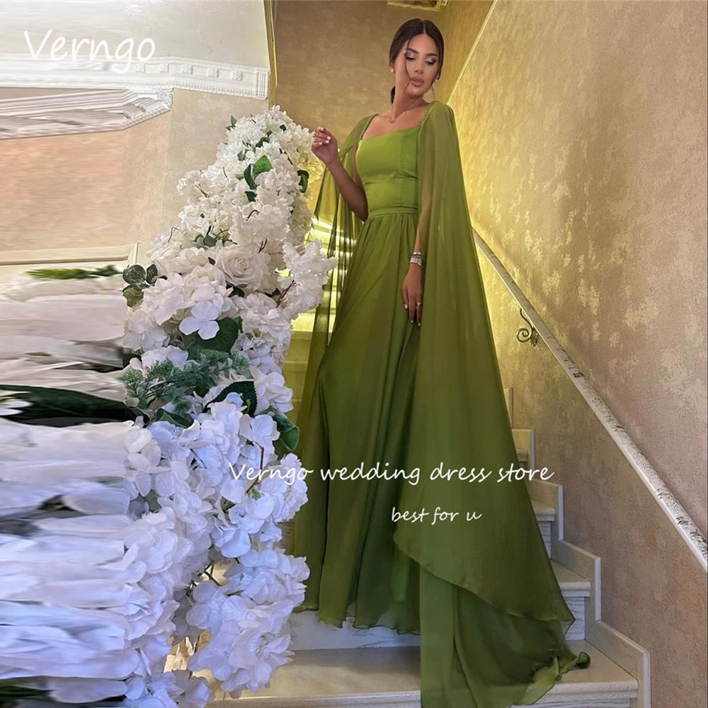 

Простые зеленые шелковые атласные Официальные Вечерние платья Verngo, арабские женские платья Дубая с квадратным вырезом и длинным рукавом, женское платье для выпускного вечера