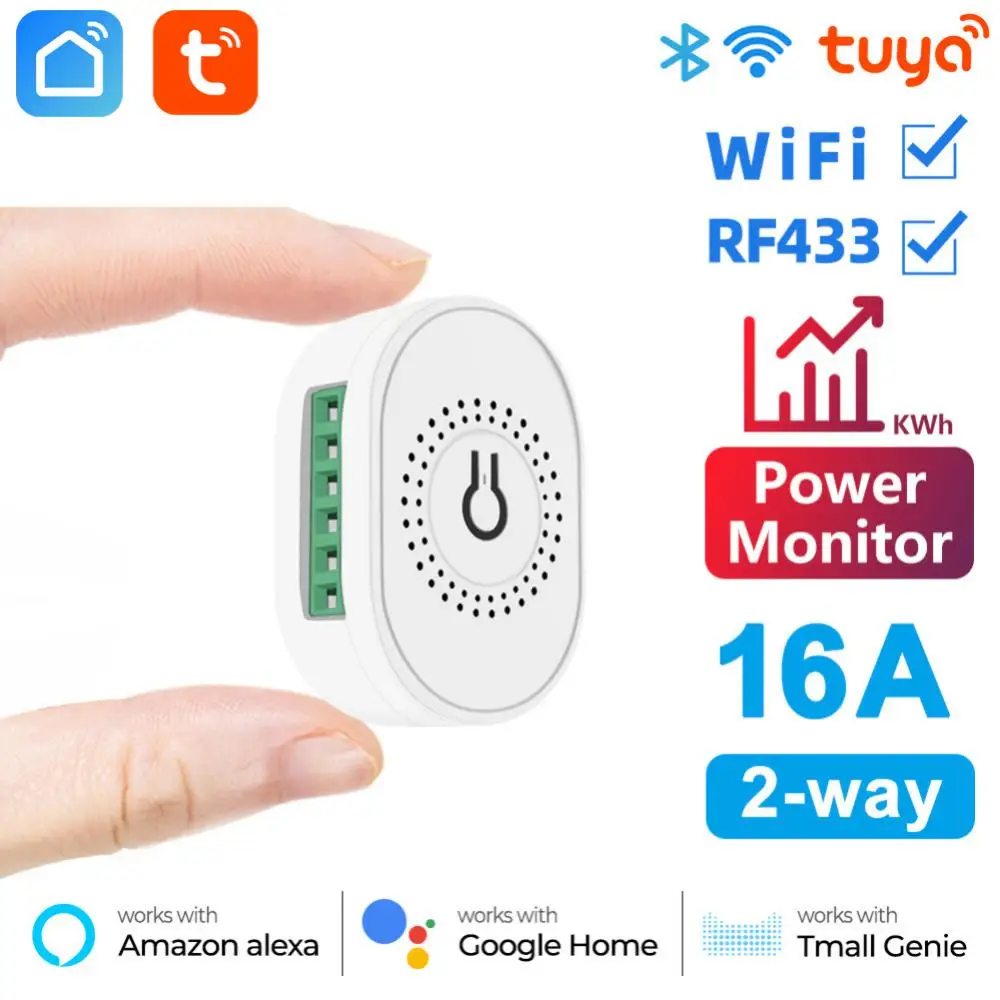 

16A Mini Smart Wifi+RF433 DIY Switch ,Universal Breaker 2 Way Control Power Monitor Works With Alexa Google Home Smart Life App