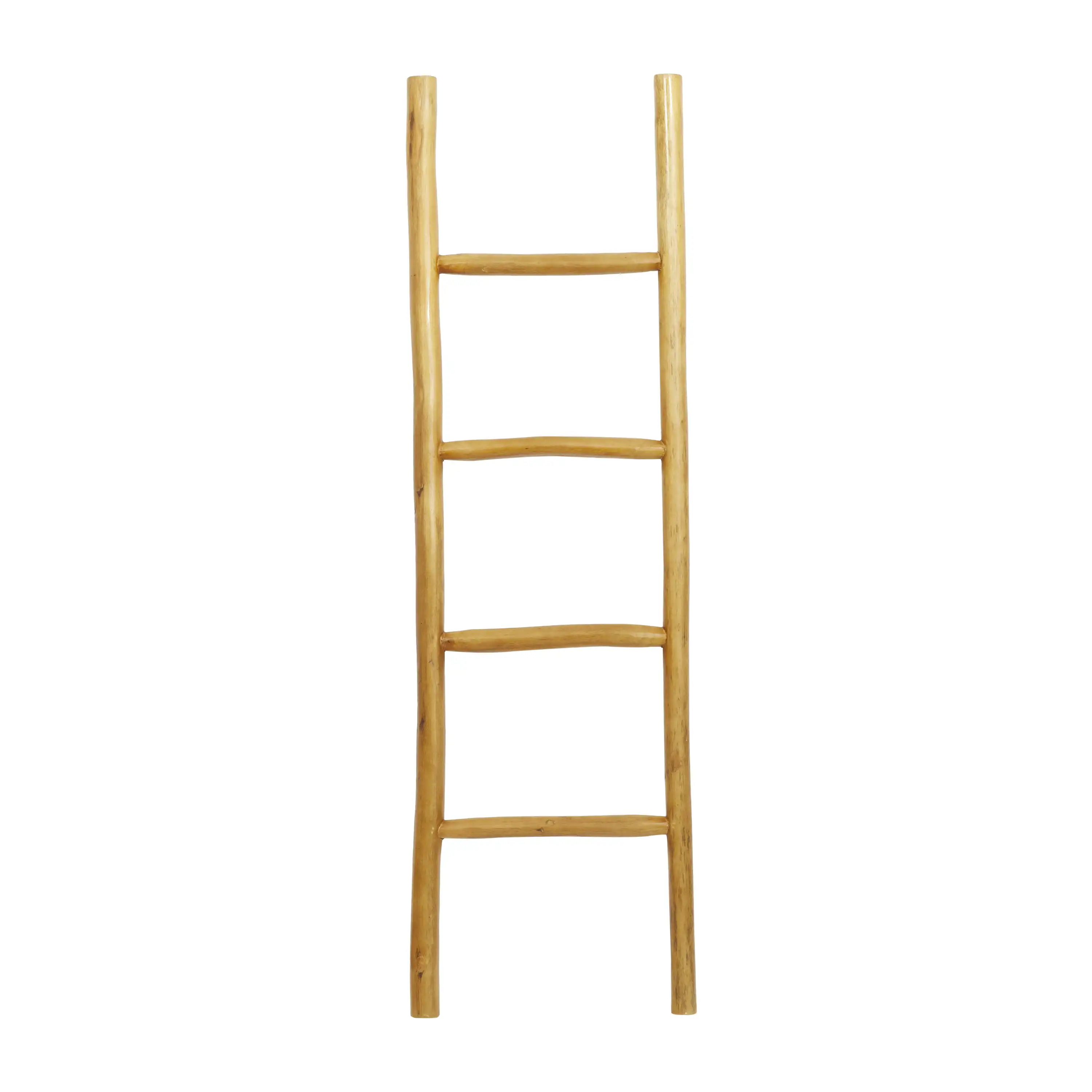 

17" x 59" Brown Teak Wood Handmade 4 Rack Ladder, 1-Piece
