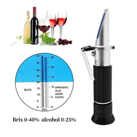 Nástroje držené ruky 0-40% Brix 0-25% Alkohol specifický gravitační refraktometrový tester pro Wort Beer Wine Grape Sugar Set Sacc