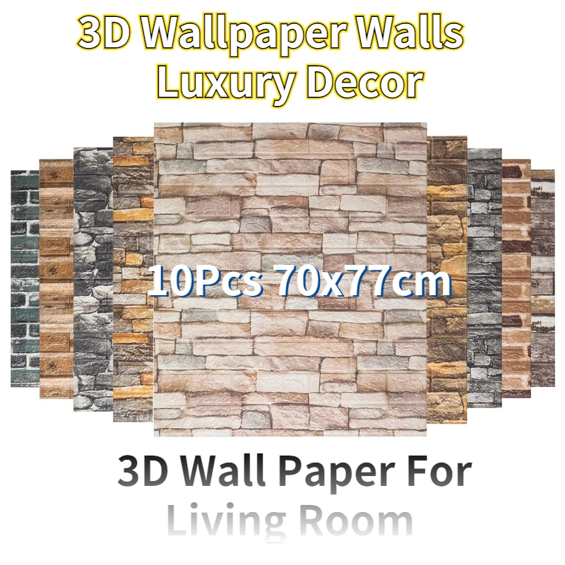 

10pcs DIY Waterproof Wallpaper 3D Self-Adhesive Wallsticker Brick Pattern Luxury Decor for LivingRoom Bedroom TV Background Wall