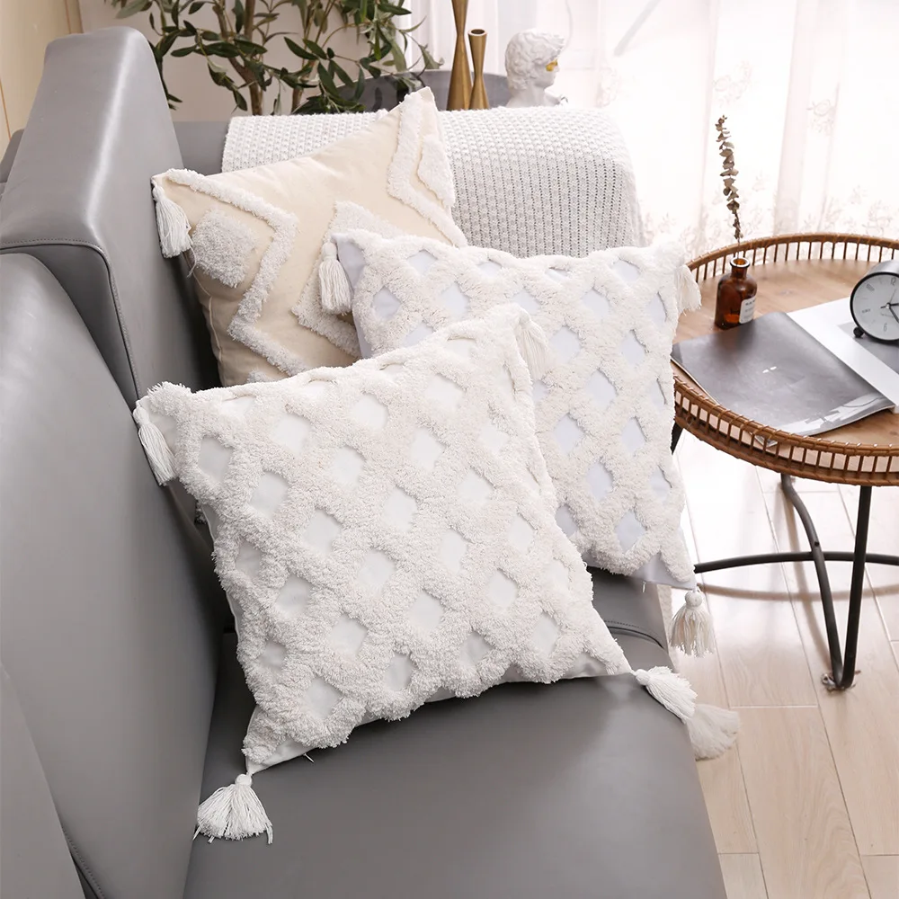 

White Pillow Case 45x45cm Cover for Pillow Cotton Tufted Pillowcase Tassels Cushion Cover Sofa Decorative Cover for Living Room