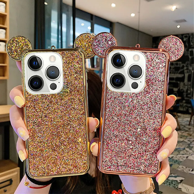 Чехол с мультяшными мышиными ушками для iPhone 12 Pro MAX Mini Bling Glitter Soft TPU Samsung Galaxy S10 s8 Plus