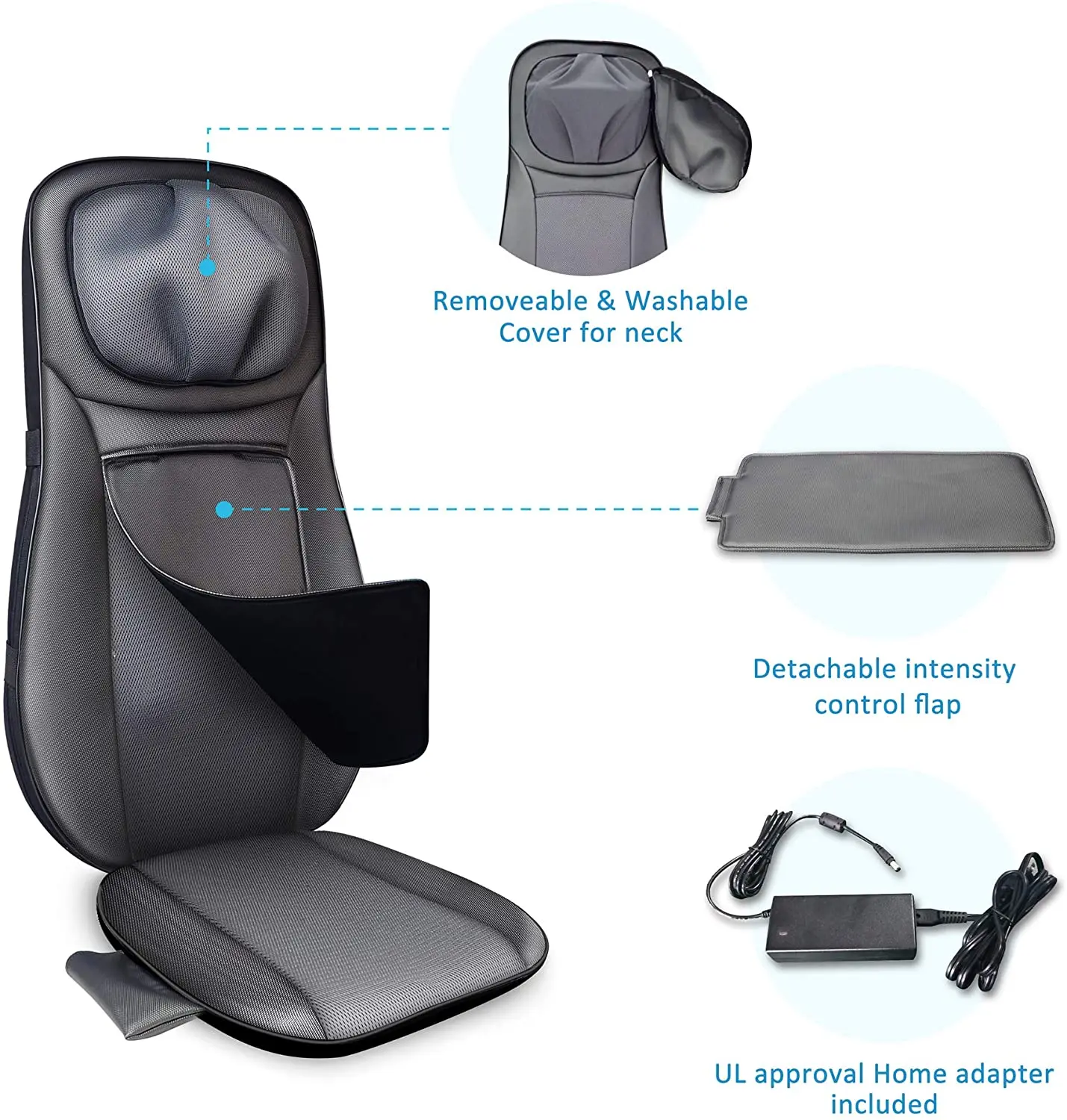 

Shiatsu Massage Chair Seat Cushion with Heat Tapping and Kneading Vibration Seat Massage