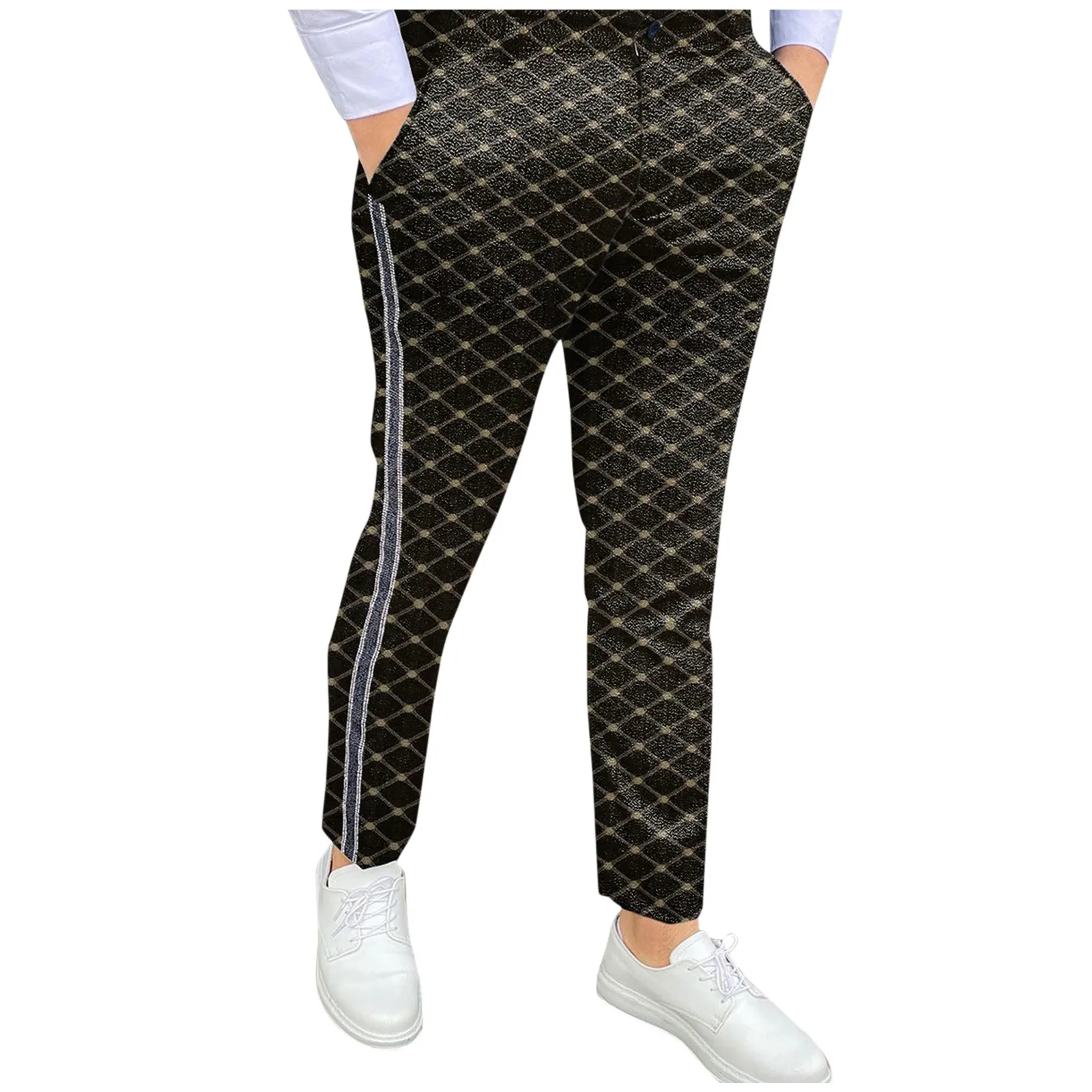 

Men's Casual Pant Trousers Geometric Print Mid Wasit Pant Skinny Pencil Pants Zipper Elastic Waist Pants Trousers