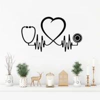 stethoscope and heart wall stickers removable vinyl decals nurse hospital home medicine home doctor wallpaper murals dw14222