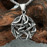 vintage coiled snake pentagram pendant necklaces for men 316l stainless steel necklace punk biker fashion amulet jewelry gift