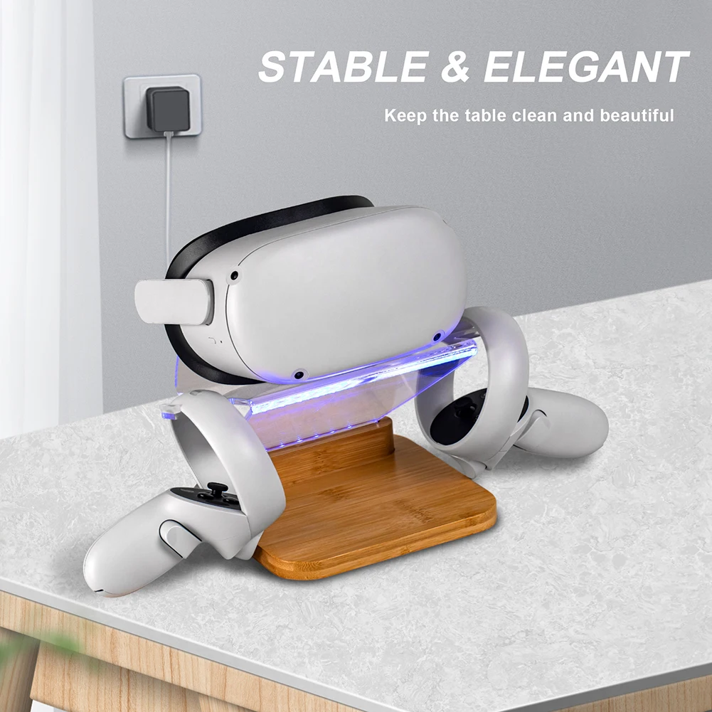 

Портативная подставка RGB LED VR для держателя дисплея шлема Quest 2 Акрил + деревянное крепление для хранения Станция VR Аксессуары