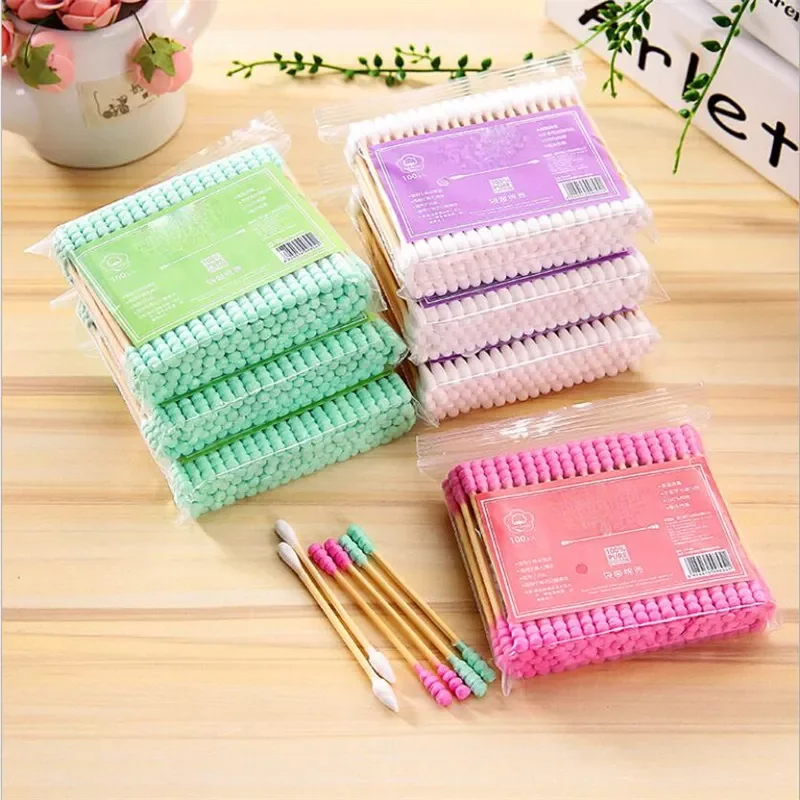 

NEW2023 100pcs/ Pack Double Head Cotton Swab Women Makeup Cotton Buds Tip For Medical Wood Sticks Nose Ears Cleaning Health Care