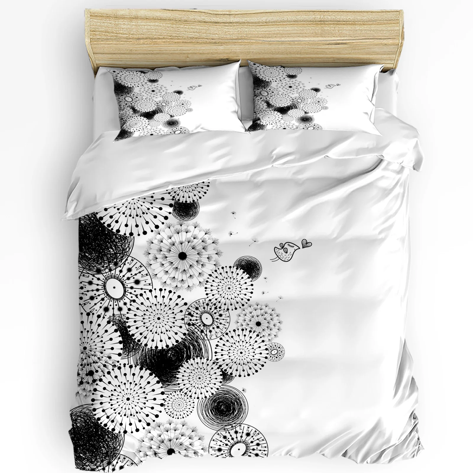 

Одуванчик с цветком черный белый пододеяльник 3 шт. Комплект постельного белья домашняя искусственная Наволочка Комплект постельного белья для спальни без простыни