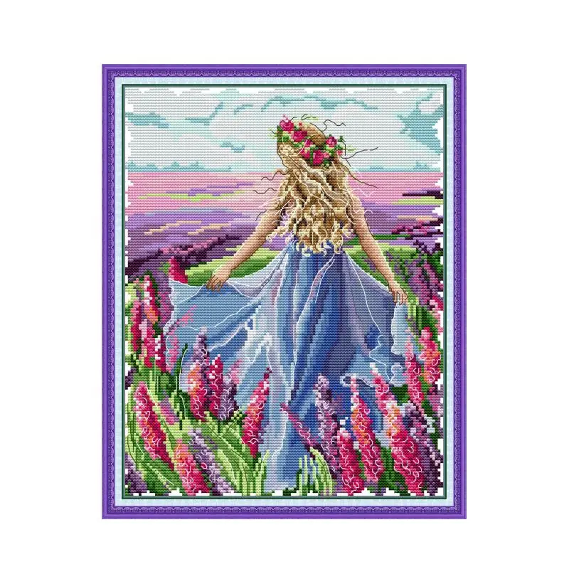 Lavender girl cross stitch kit 14ct 11ct count print canvas stitches embroidery DIY handmade needlework plus