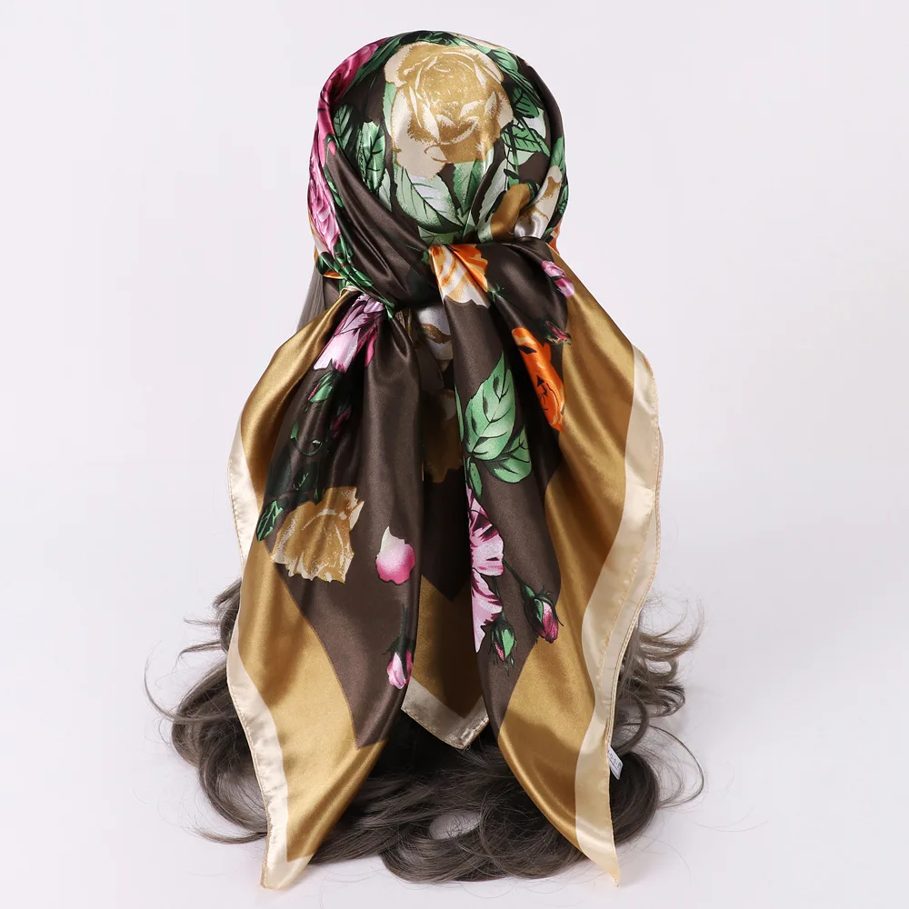 

Женский шелковый шарф с принтом, 90*90 см