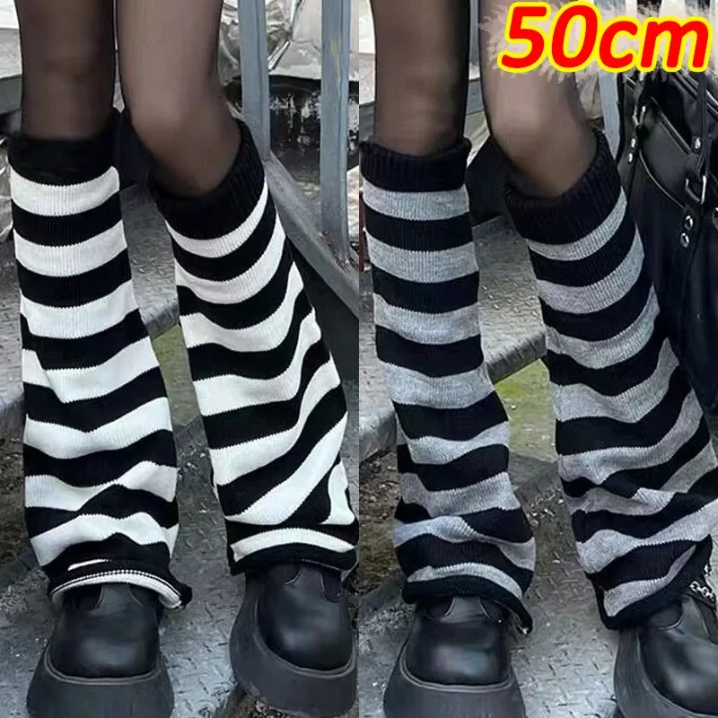 

Lolita Stripe Knitted Stocking Trumpet Y2K Cosplay Leg Foot Cover Winter Warm Heap Long Socks Cute Casual Calf Loose Leggings