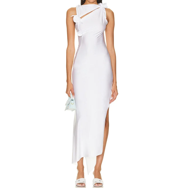 

Summer Dresses For Women 2023 Korean Fashion 3D Flower Decoration Long Dress Elastic Slim Fit Wrap Hip Skirt y2k Christmas Dress