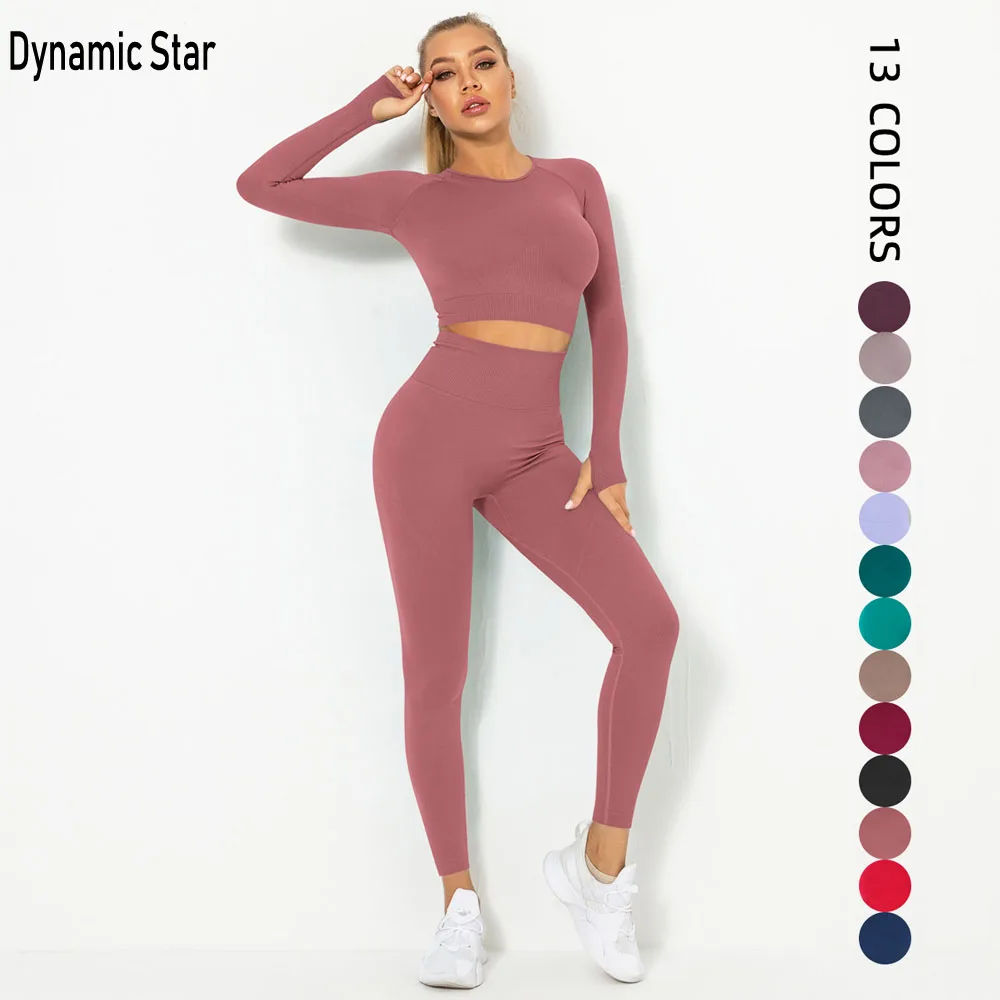

2PCS Seamless Yoga Set Women Outfits Workout Clothes Long Sleeve Shirts Push Up Leggings Fitness Gym Sets Sports Suit Sportwear