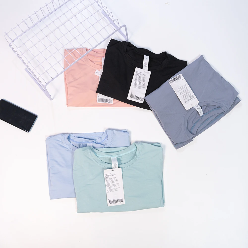 Lulu Women Ladies Summer Solid Color Short Sleeve Top Loose Elastic Breathable Sports Yoga Dance Gym Sports Leisure T-Shirt