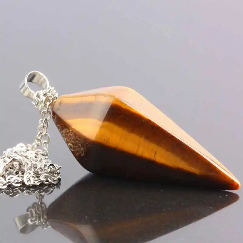 

SUNYIK Natural Tiger's Eye Stone Taper Pendant Healing Dowsing Chakra Reiki Faceted Pyramid Chain Pendulum