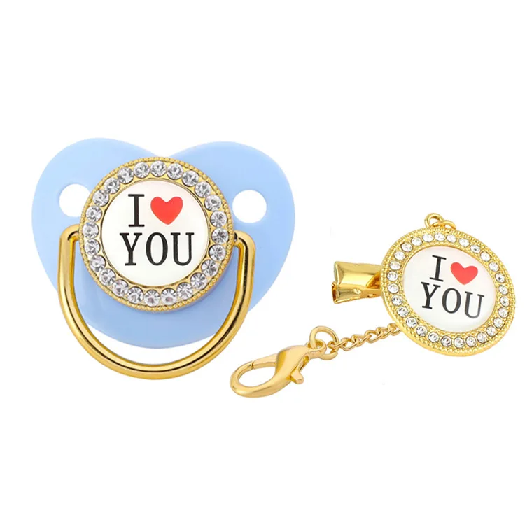 

0-18 Months Luxury I Love YOU Baby Pacifier Bling Bling Pacifier with Rhinestones Kid Orthodontic Dummy Crystal Pacifier Nipple
