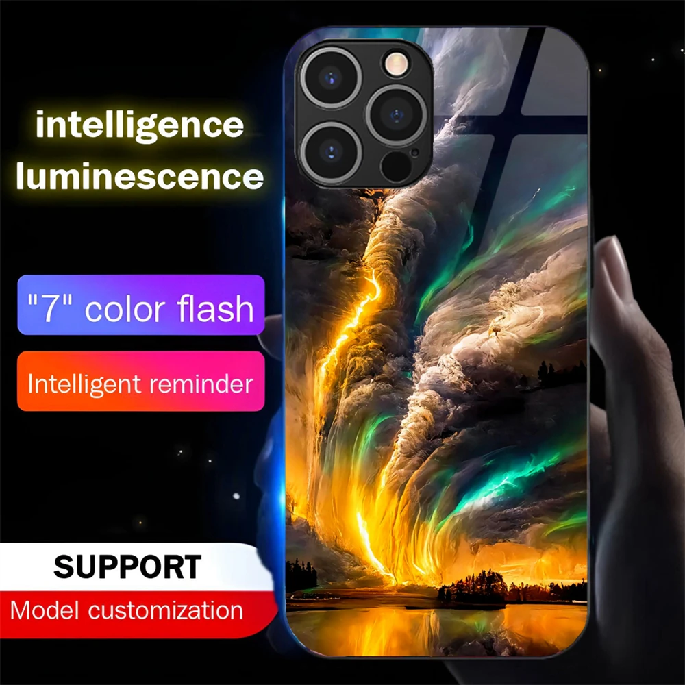 Фото Светящийся чехол для телефона из закаленного стекла Brilliant Galaxy Sky Smart LED Light Glow для iPhone Air 17 16 E 15 14 13 12 11 Pro Max Plus №2