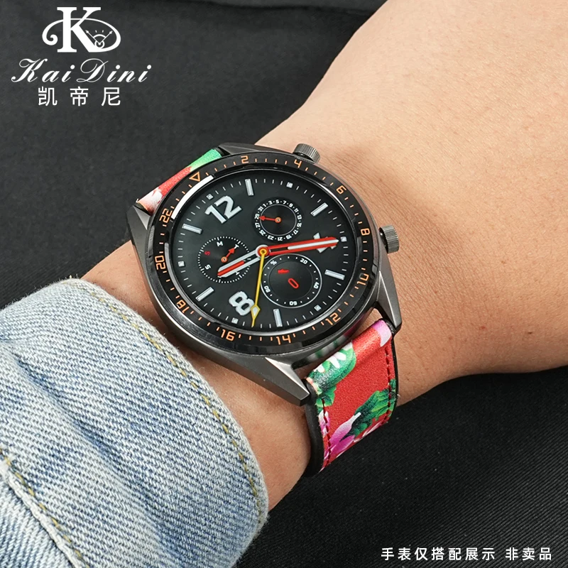 Фото Китайский шикарный кожаный ремешок с цветочным элементом пиона для HUAWEI GT5 GT4/3, умные часы в китайском стиле Orient, водонепроницаемая резинка №4