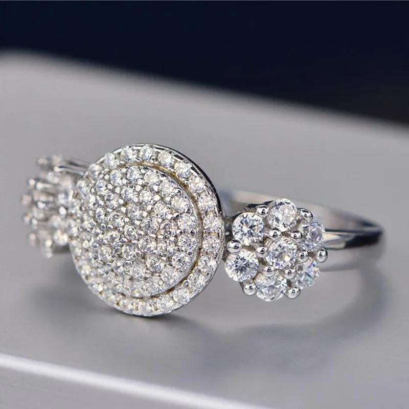 

Exquisite Round Flower Shaped Crystal Ring Inlaid AAA CZ Rhinestone Zircon for Women Party Wedding Engagement Jewelry