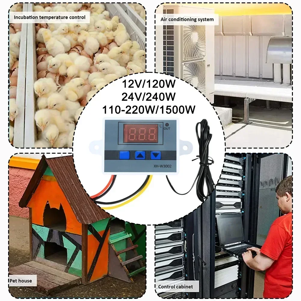 XH-W3002 Контроллер температуры AC110V-220V DC12V/24V Светодиодный термостат с цифровым
