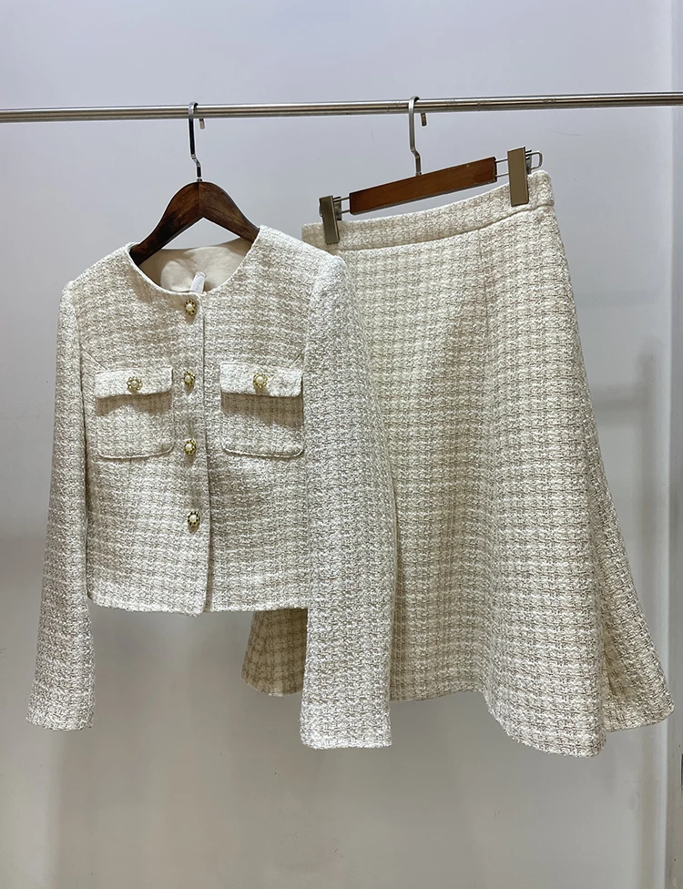 

New golf round neck celebrity temperament small fragrance fashion suit top+skirt