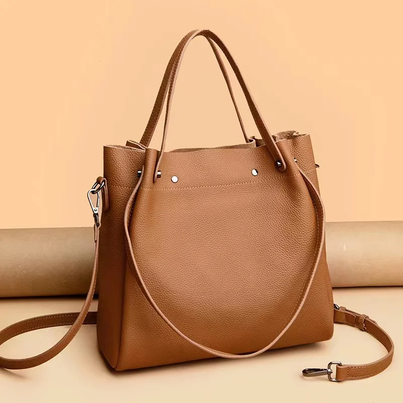 

NMD women's bag 2022 Autumn New Fashion Handbag women's Leather One-shoulder Diagonal Large Capacity Litchi Cowhide Bucket Bag