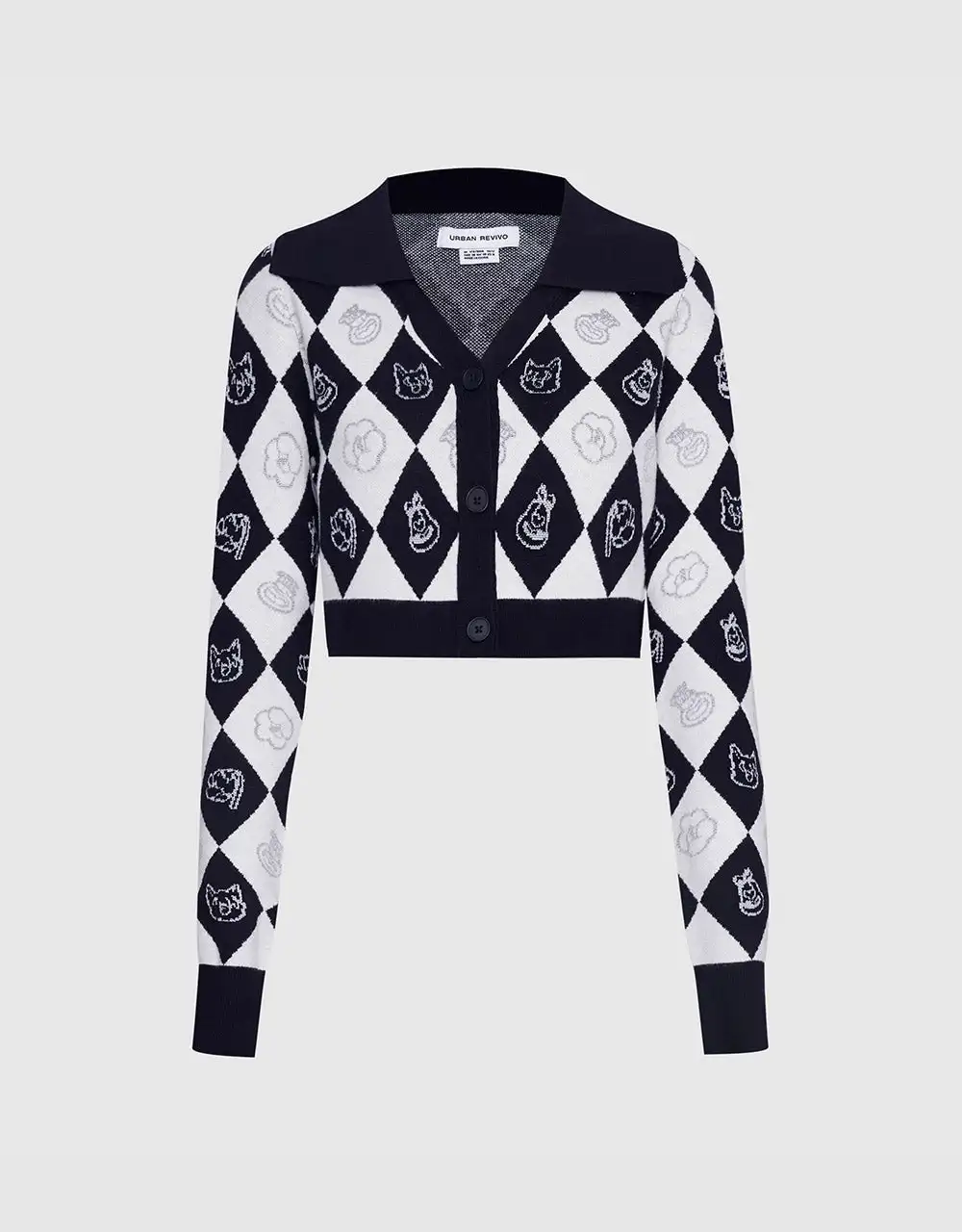 

Argyle Contrast Collar Button Up Cardigan