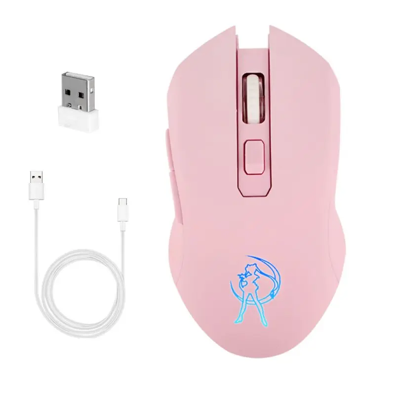

Перезаряжаемая розовая Бесшумная светодиодная оптическая игровая мышь 1600DPI 2,4G USB Беспроводная мышь для ПК, ноутбука, настольного компьютер...
