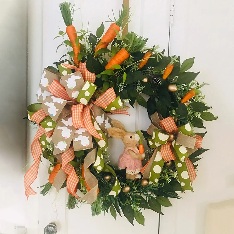 

Colorful Easter Wreaths for Porch Yard Wedding Decoration Spring Home Hanging Decor Rabbit Carrot Wreath Artificial Plant